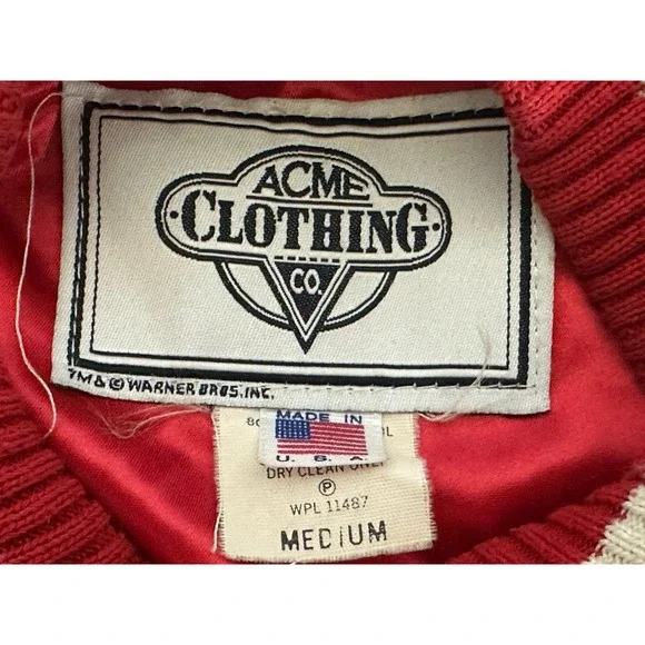 VTG 90s Warner Bros Bugs Bunny Varsity Jacket Acme Clothing Wool Red Black M USA - Picture 5 of 7